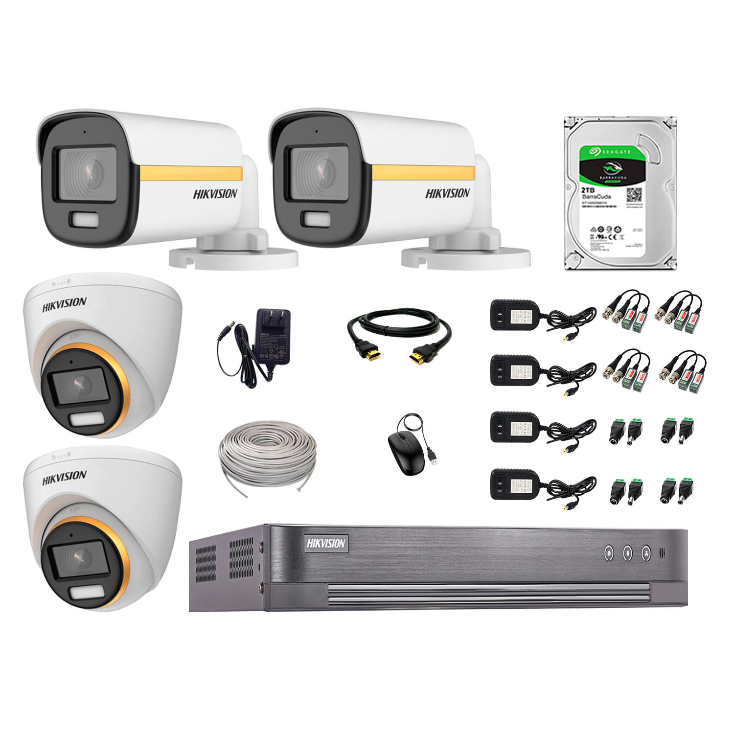 Cámaras seguridad kit 4 Hikvision full HD, colorvu noche color + disco 2TB