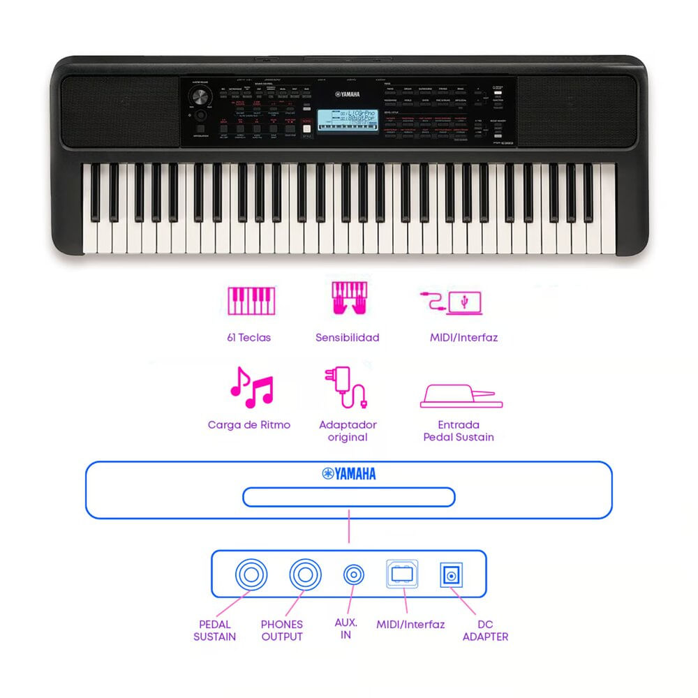Imagen 2 del producto Teclado PSR-E383 Pack Sensible, pantalla LCD, 125 canciones, negro
