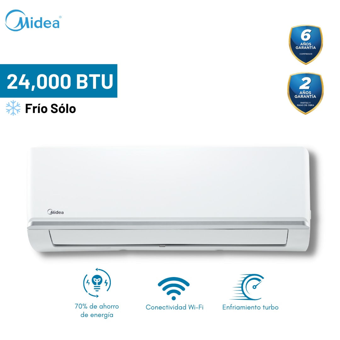 Imagen 2 del producto Aire acondicionado Midea 24000 BTU, 1.79W, Split Pared Inverter, solo frío, blanco
