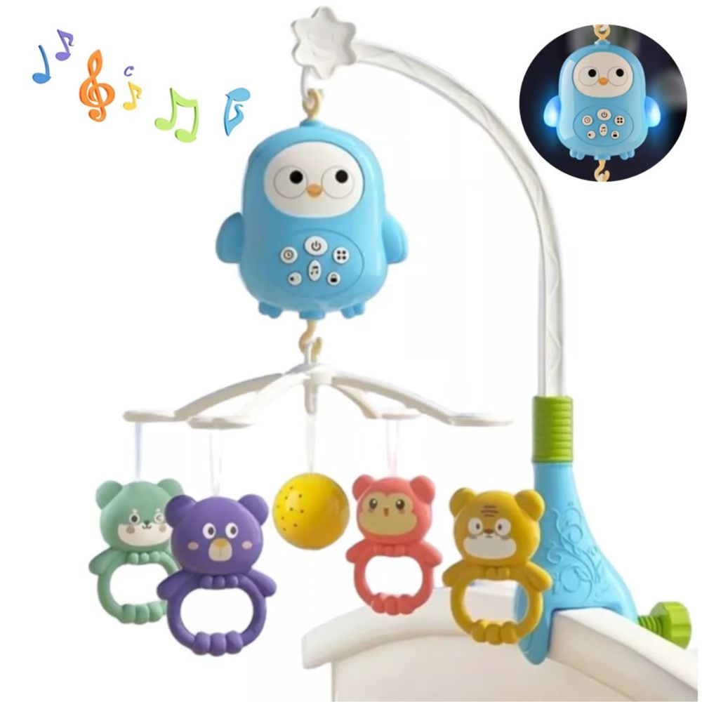 Móvil para cuna aves con luces y sonidos, celeste - 368-20