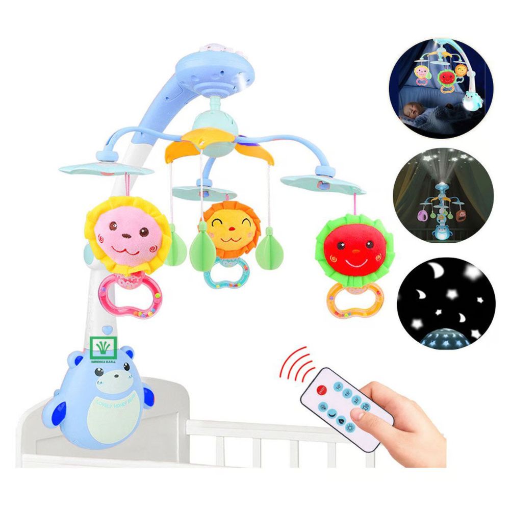 Móvil para cuna con proyector luces y control, celeste