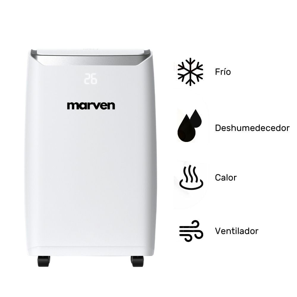 Imagen 2 del producto Aire acondicionado Marven portátil 4 en 1 1200W, 12000 BTU, panel digital, blanco