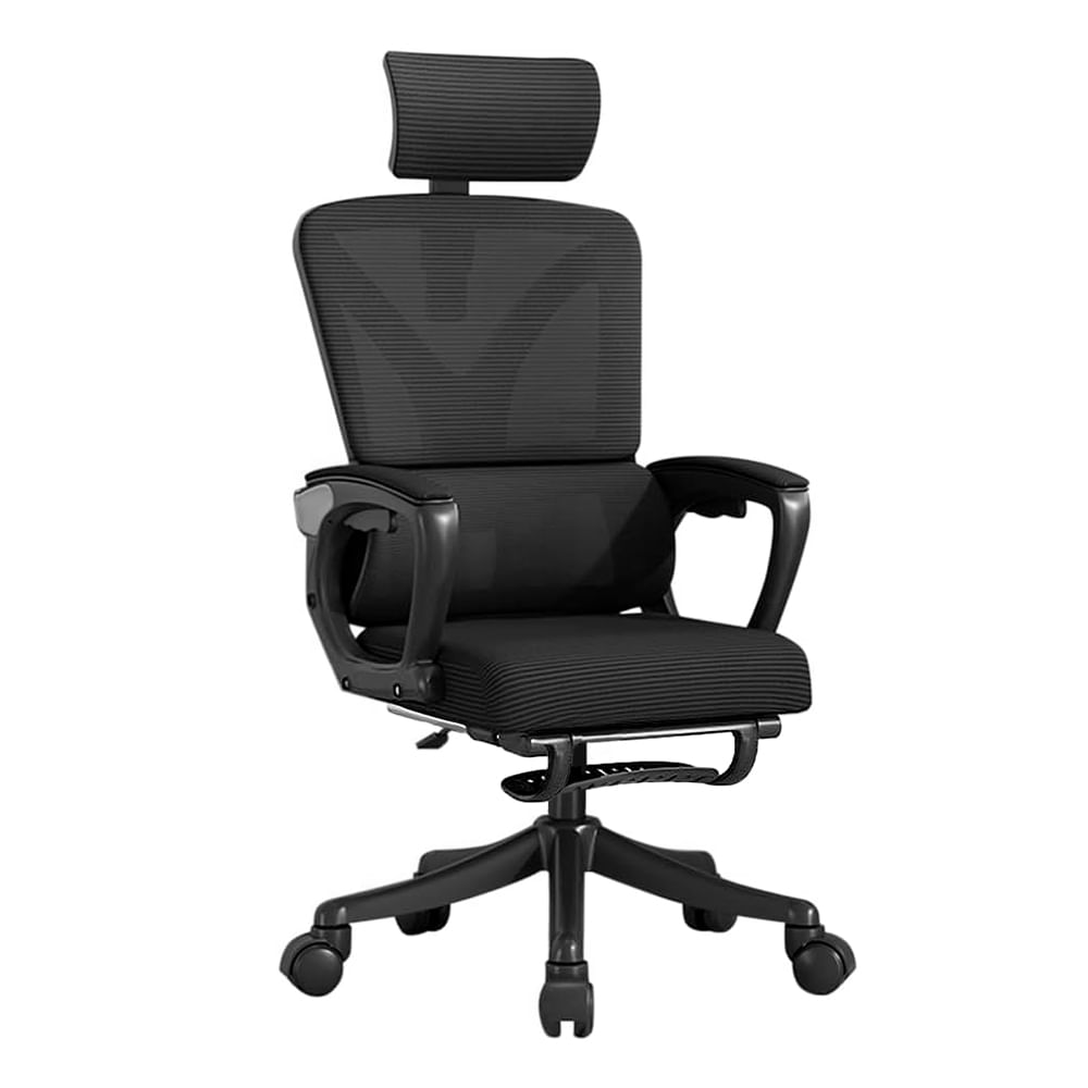 Silla Giratoria Evox CT258R con reposapiés para escritorio y oficina, carga máx. 95kg, inclinación máx. 140°, negro