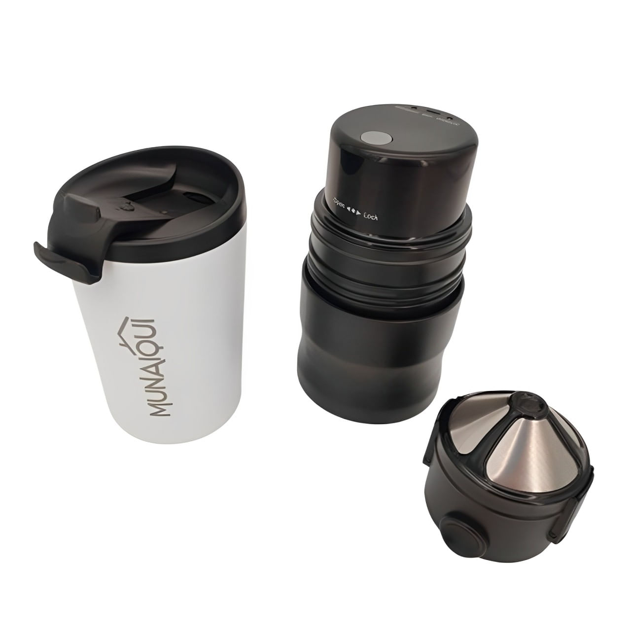 Imagen 2 del producto Cafetera portátil Munaiqui MKC010010 5.55W, 2 en 1 con molinillo de café y taza, gris