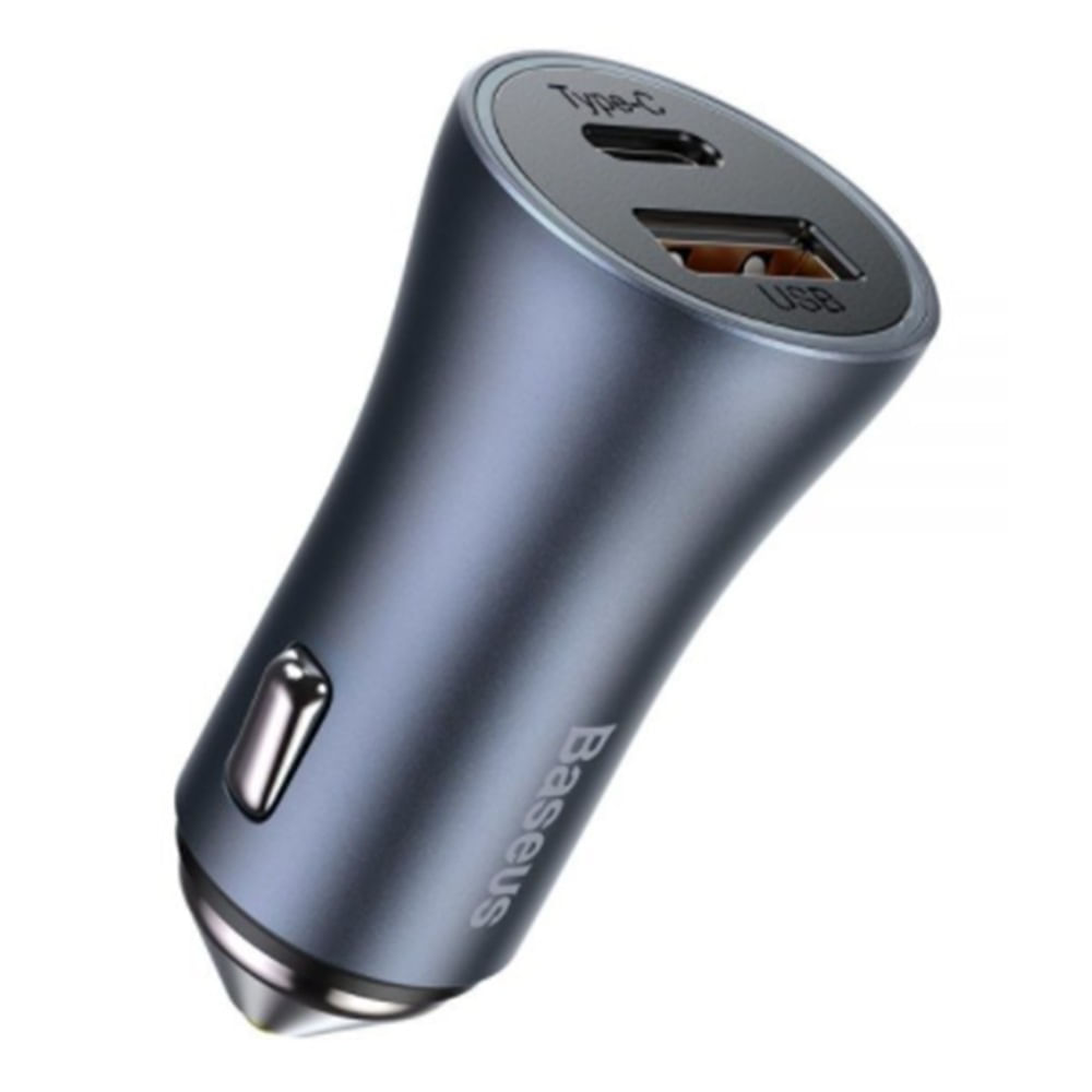 Imagen 2 del producto Cargador de auto Baseus Golden Contactor Pro dual, 1 puerto usb, 1 puerto tipo C, 40W, carga rápida, gris oscuro (reempacado)