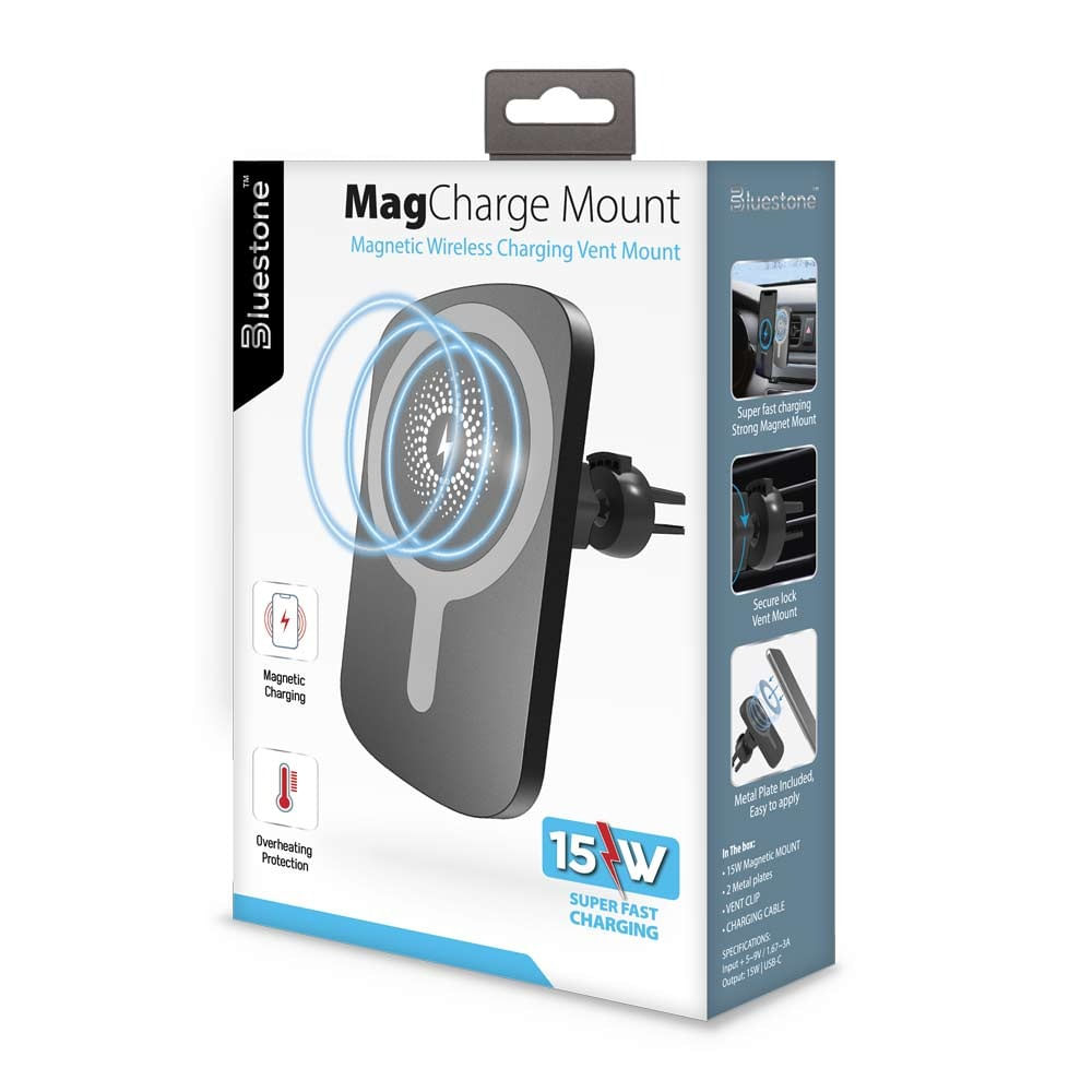 Imagen 2 del producto Cargador inalámbrico de auto Blustone 15W, soporte magnético, negro (reempacado)