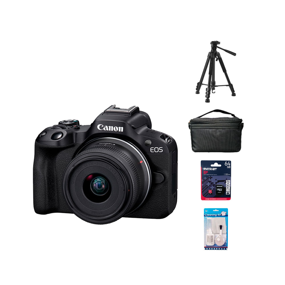 Camara Canon EOS R50 + RF 18-45mm IS STM + Kit Deluxe