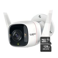 Cámara de seguridad Wifi Tapo C310 2K para exterior + Micro SD 128GB, blanco