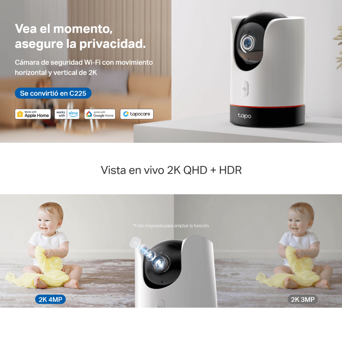 Imagen 2 del producto Cámara de seguridad Wifi Tapo C225 2K + Micro SD 128GB, blanco