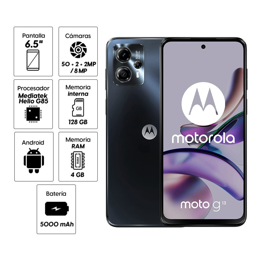 Imagen 2 del producto Reacondicionado: Celular Motorola Moto G13 128GB, 4GB RAM, cámara trasera 50MP y frontal 8MP, 6.5"", gris oscuro