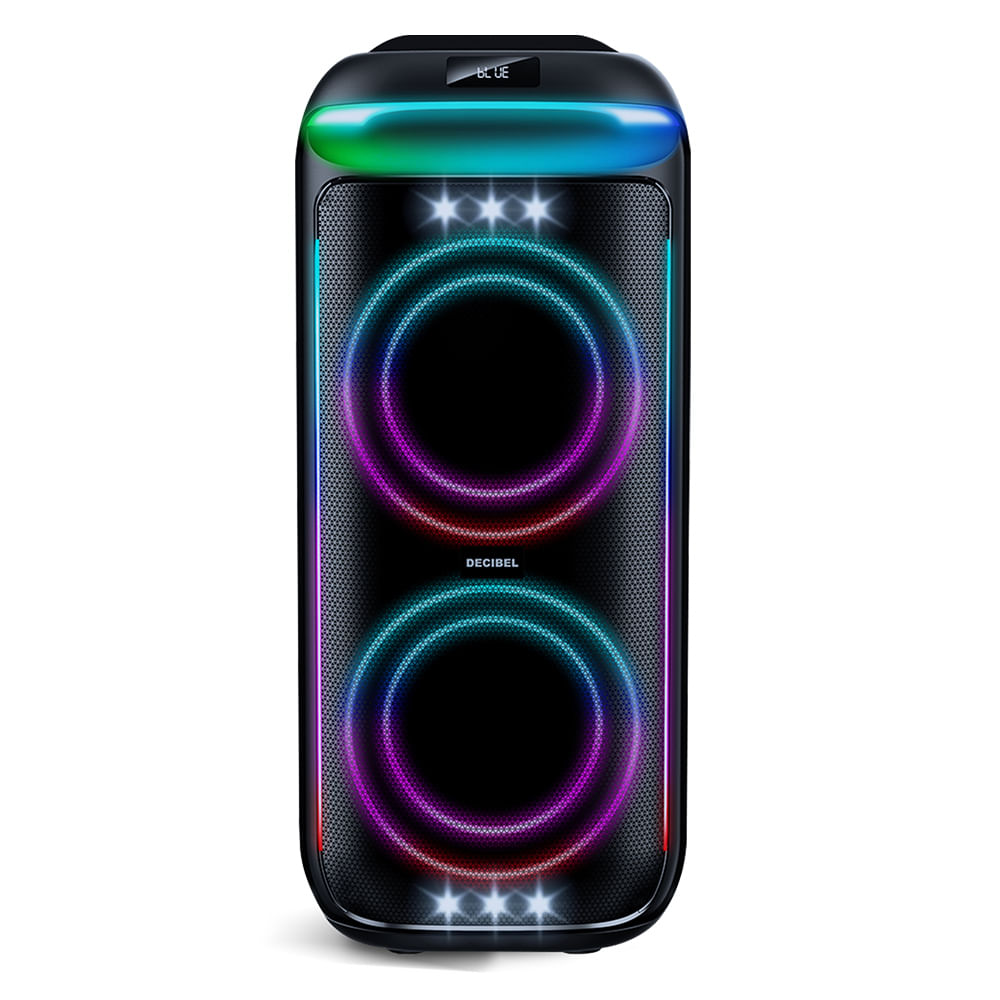 Imagen 2 del producto Parlante de torre Bluetooth Decibel PartyLights 100W de potencia, altavoces de 2*6.5""+1.5"", protección IPX4, luces led, radio FM, USB, control remoto