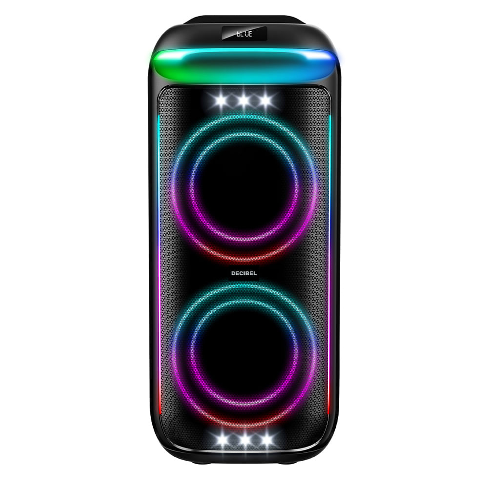 Imagen 2 del producto Parlante de torre bluetooth Decibel PartyLights Pro 160W de potencia, altavoces 2*8""+1*2,5"", protección IPX4, luces led, radio FM, USB, control remoto