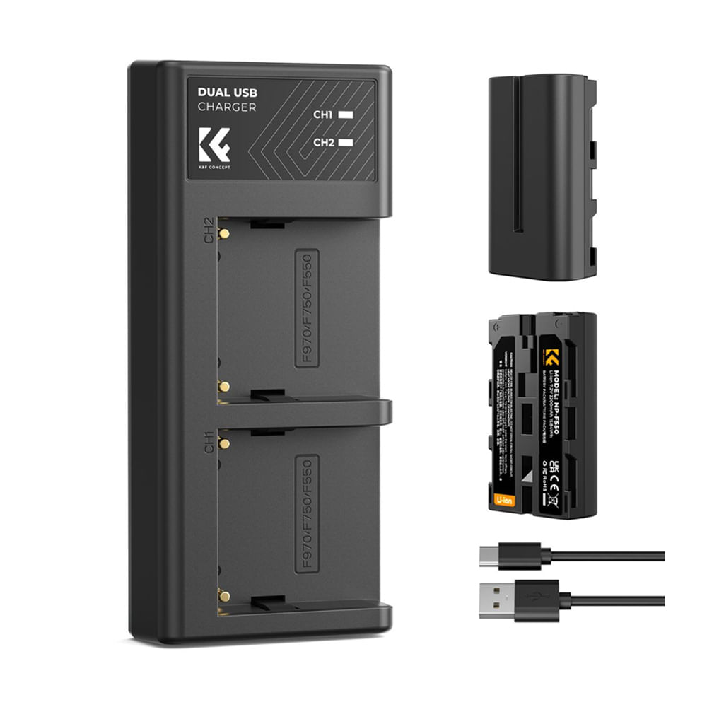 Cargador Dual K&F Concept KF28.0046 para batería NP-F550, 2 baterías, negro