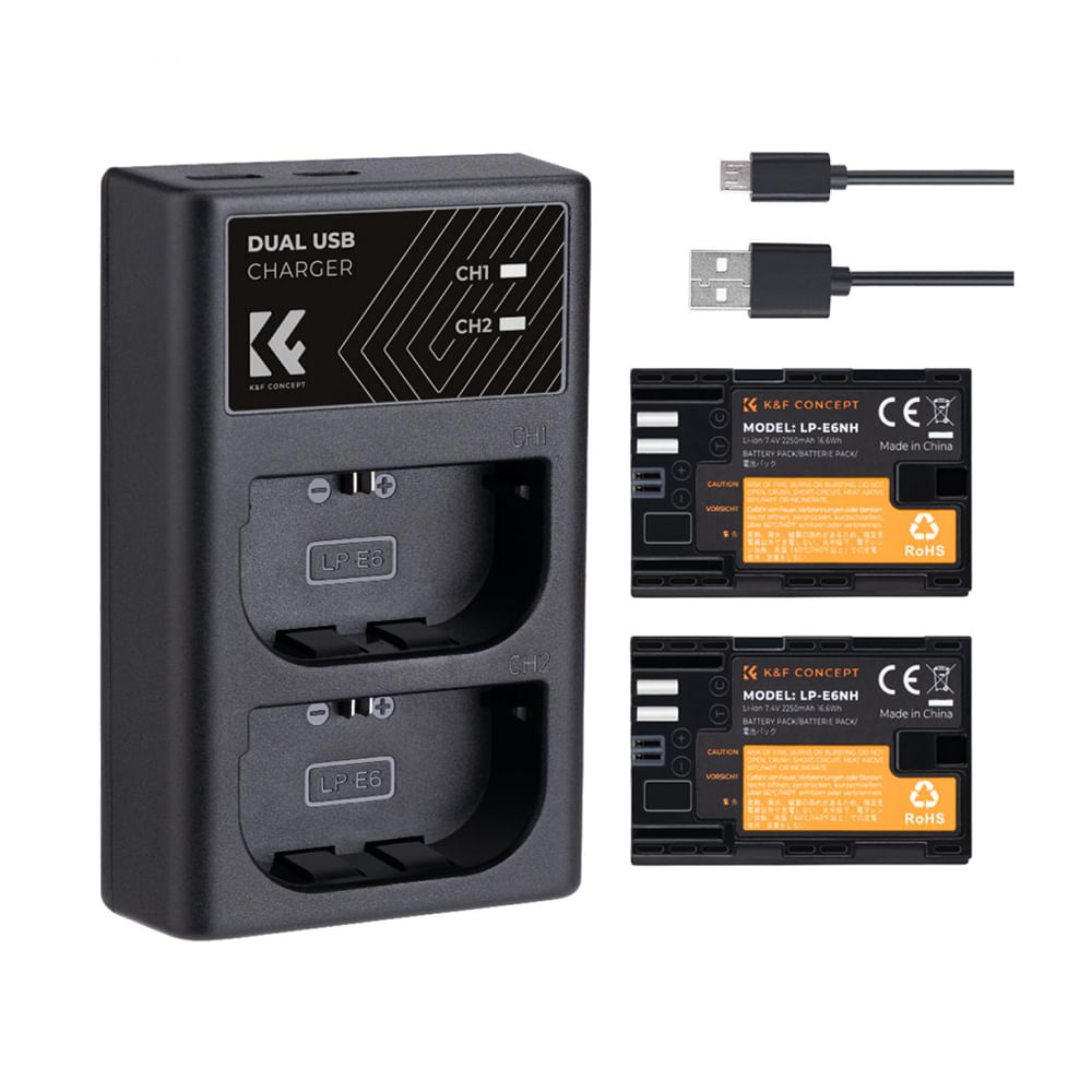 Cargador Dual K&F Concept KF28.0021,  7.4V, 2 baterías LP-E6NH, negro