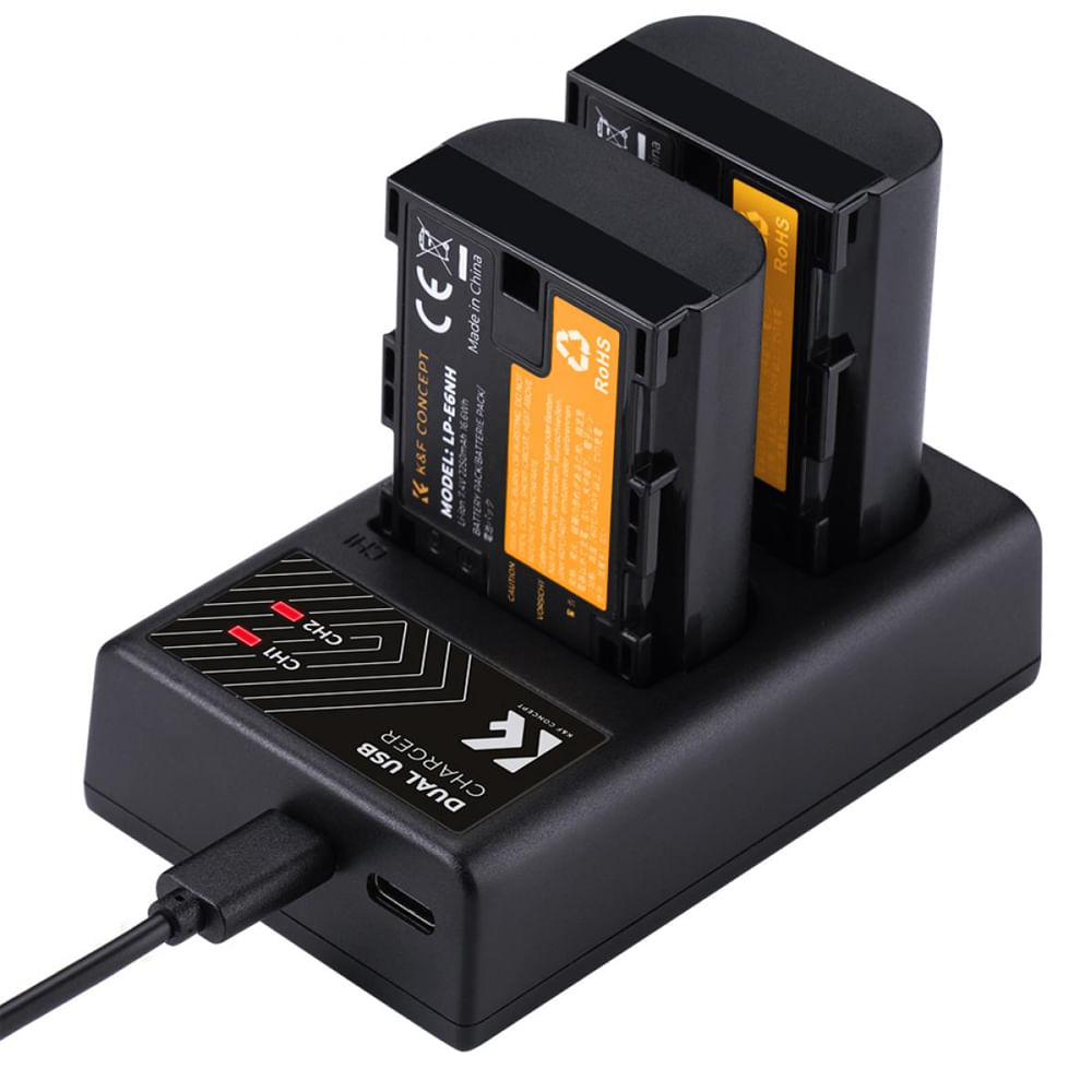 Imagen 2 del producto Cargador Dual K&F Concept KF28.0021,  7.4V, 2 baterías LP-E6NH, negro