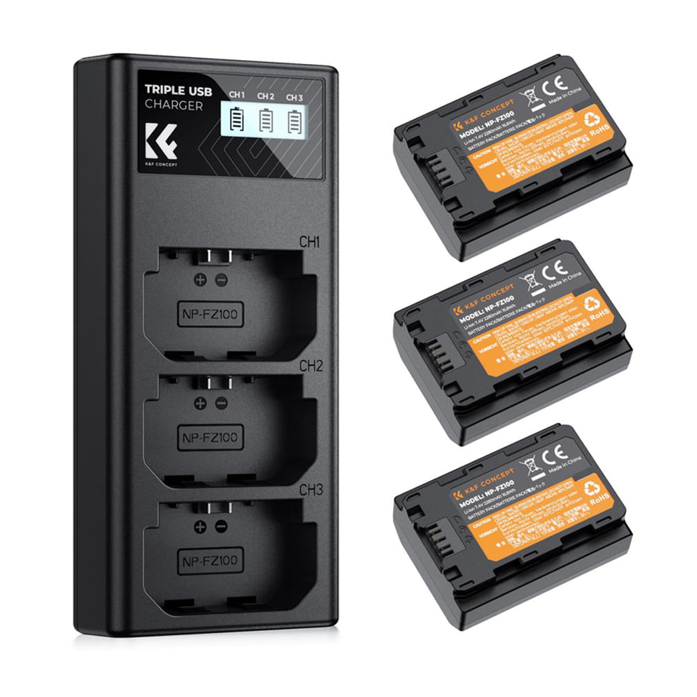Imagen 1 del producto Cargador Triple K&F Concept KF28.0038, Li-ion, + 3 baterías NP-FZ100, negro