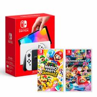 Consola Nintendo Switch Modelo Oled + Mario Party Jamboree + Mario Kart, blanco - GC04276