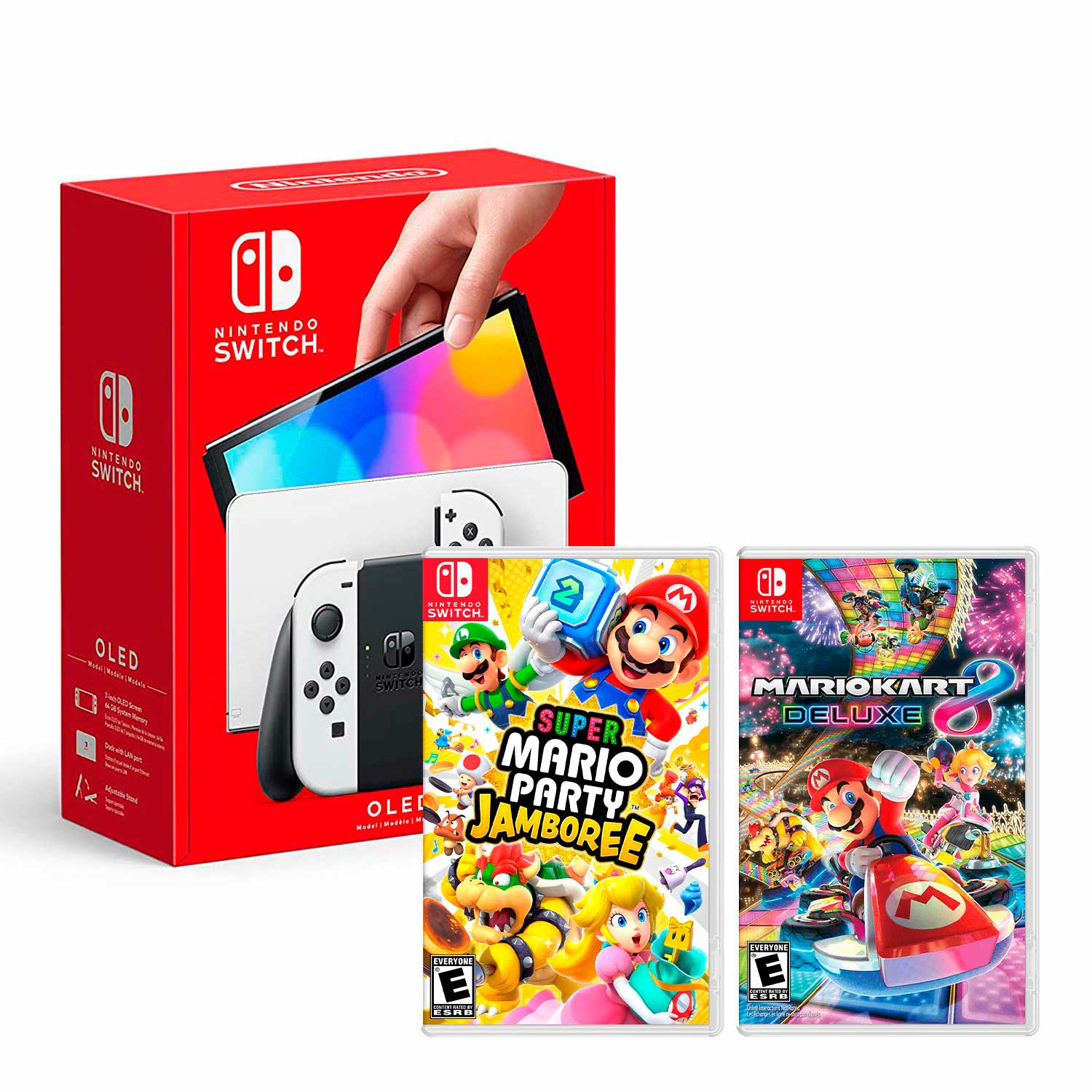 Consola Nintendo Switch Modelo Oled + Mario Party Jamboree + Mario Kart, blanco - GC04276
