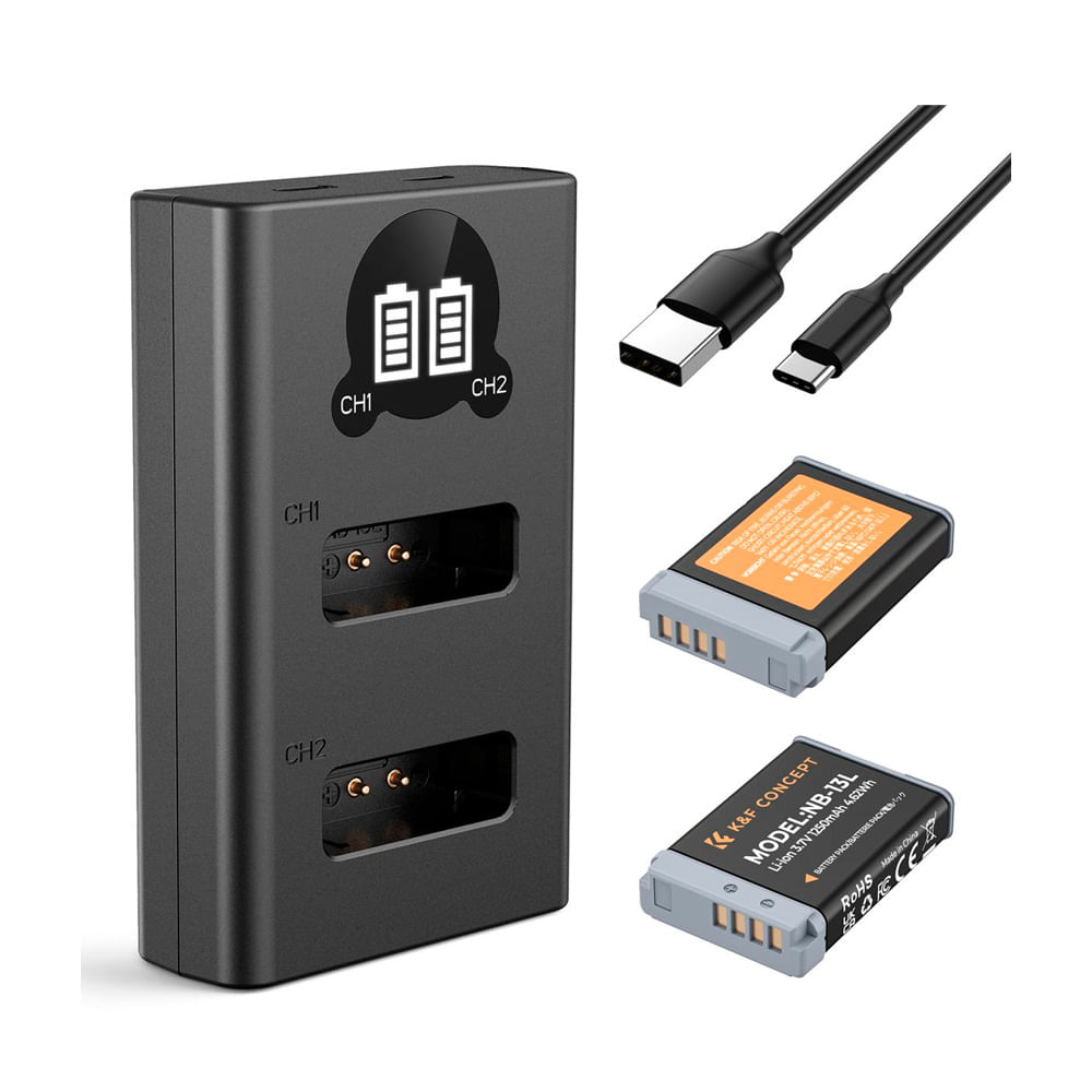 Cargador Doble K&F Concept KF28.0043 + 2 baterías, NB-13L, negro