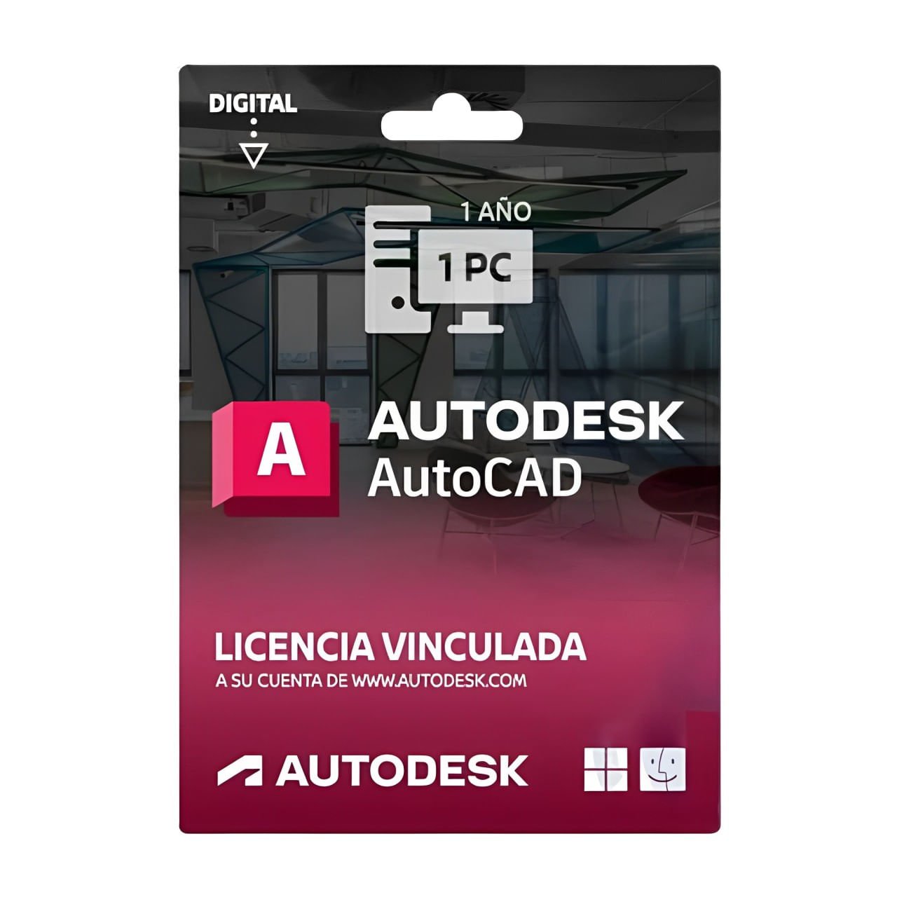 Licencia digital AutoCAD Edu, 1 usuario, compatible con Windows y macOS, duración 1 año