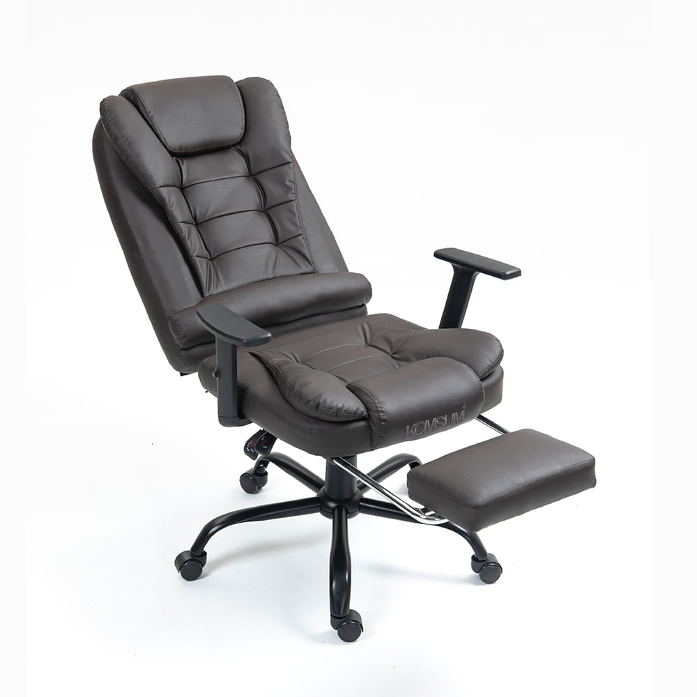 Imagen 2 del producto Silla ergonómica de oficina gerencial Komsum, base de acero roma, reclinable 155°, marrón oscuro