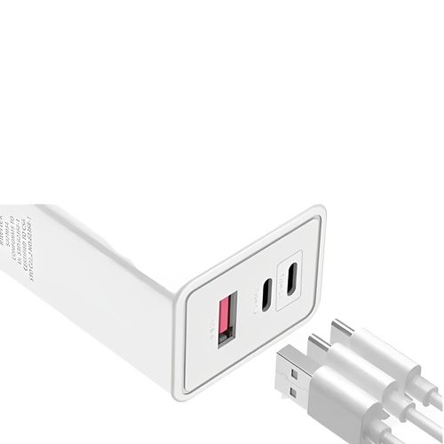 Cargador 3 puertos, 120W, carga súper rápida, puerto USB-C y puerto USB-A, blanco