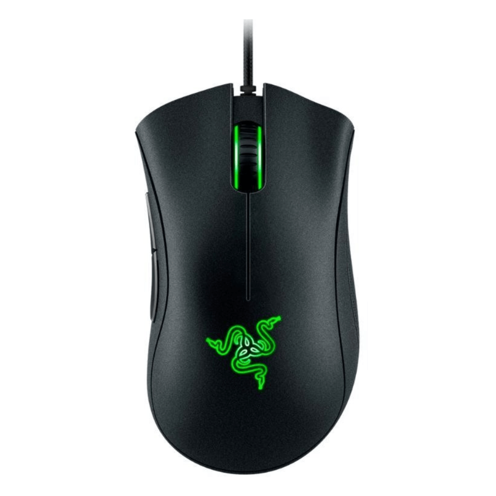 Mouse gamer Razer DeathAdder Essential alámbrico, conexión usb, 6400 DPI, luz verde, sensor óptico, negro