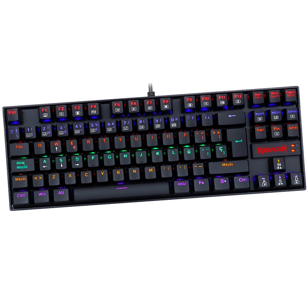 Teclado gamer Redragon Kumara K552W mecánico, alámbrico, conexión usb, switch azul, RGB, negro