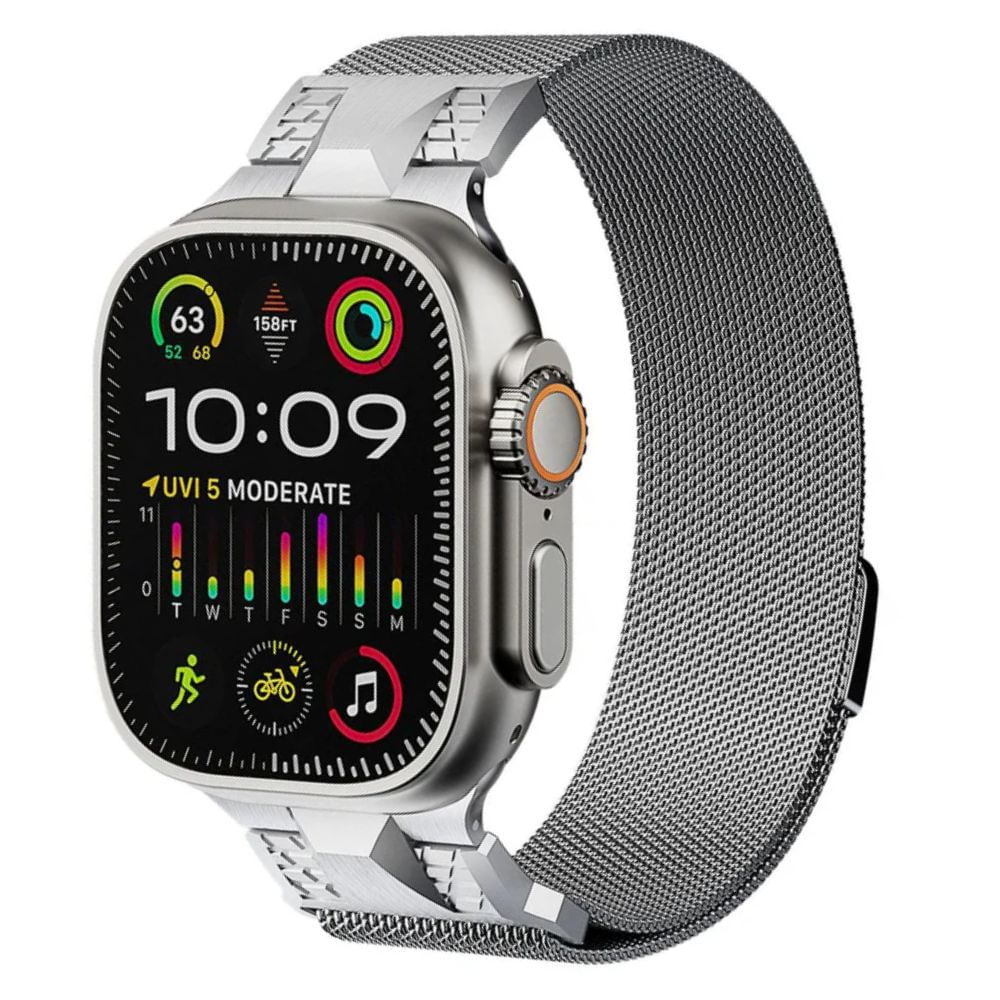 Correa de acero inoxidable para Apple Watch Milanese Loop Ultra, magnética, plateado
