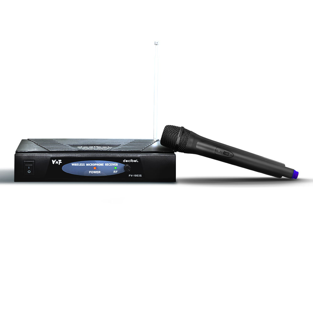 Micrófono inalámbrico Decibel FV-1003S frecuencia VHF, receptor base x1 mic, diseño compacto, ideal para presentaciones, eventos y karaokes, negro