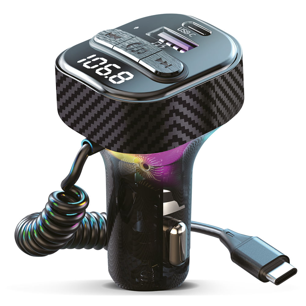 Transmisor bluetooth Roadtrip para carro con carga rápida Tipo C, conectividad para música y llamadas manos libres, diseño compacto y práctico, negro