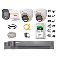 Kit cámaras seguridad Hikvision ColorVu 2 Domo + 1 Tubo full HD + disco 1TB + Dvr + 3 fuentes de energía + 3 rollos cable utp cat 5E + 1 mouse