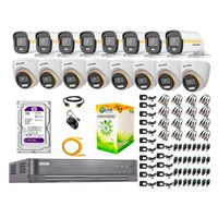 Kit cámaras seguridad Hikvision ColorVu 8 Domo + 8 Tubo full HD + disco 1TB + 1 Mouse + 16 conectores Dc + Caja cable utp