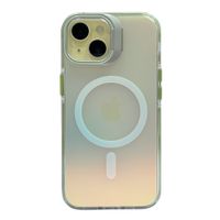 Case para iPhone 11 con Magsafe para carga inalámbrica, soporte en la cámara, color tornasolado con borde verde
