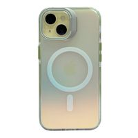 Case para iPhone 13/14 con Magsafe para carga inalámbrica, soporte en la cámara, color tornasolado con borde verde
