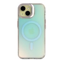 Case para iPhone 16 con magsafe para carga inalámbrica, soporte en la cámara, color tornasolado con borde rosado