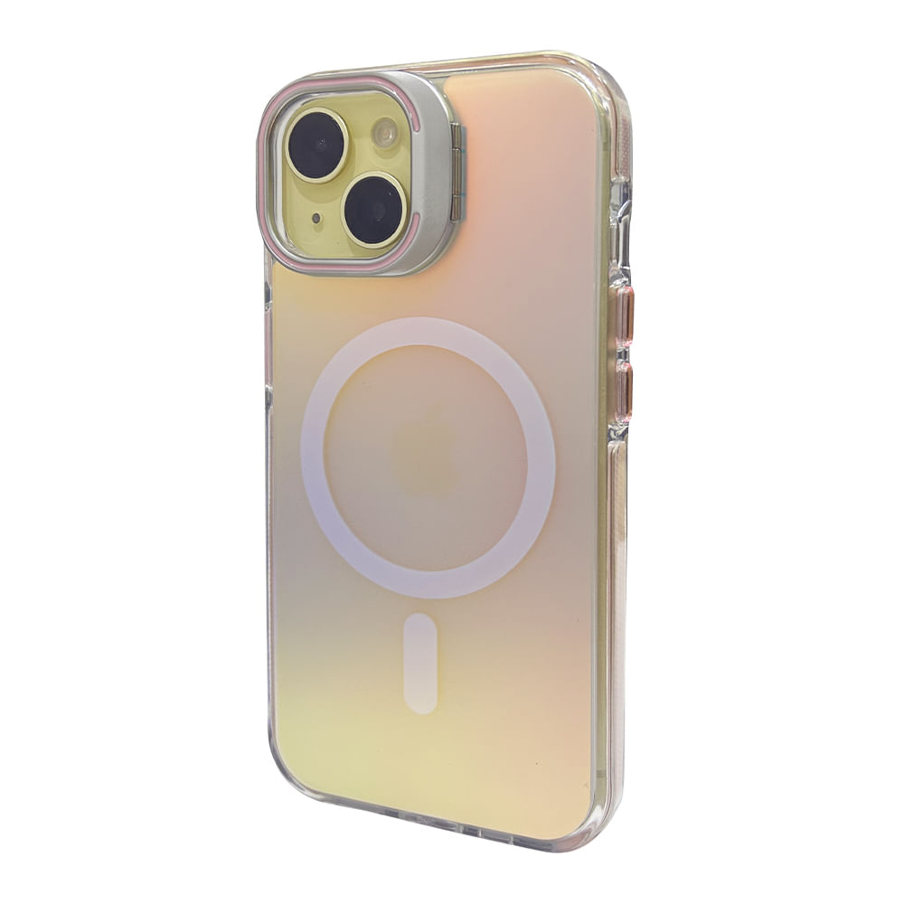 Imagen 2 del producto Case para iPhone 16 con magsafe para carga inalámbrica, soporte en la cámara, color tornasolado con borde rosado