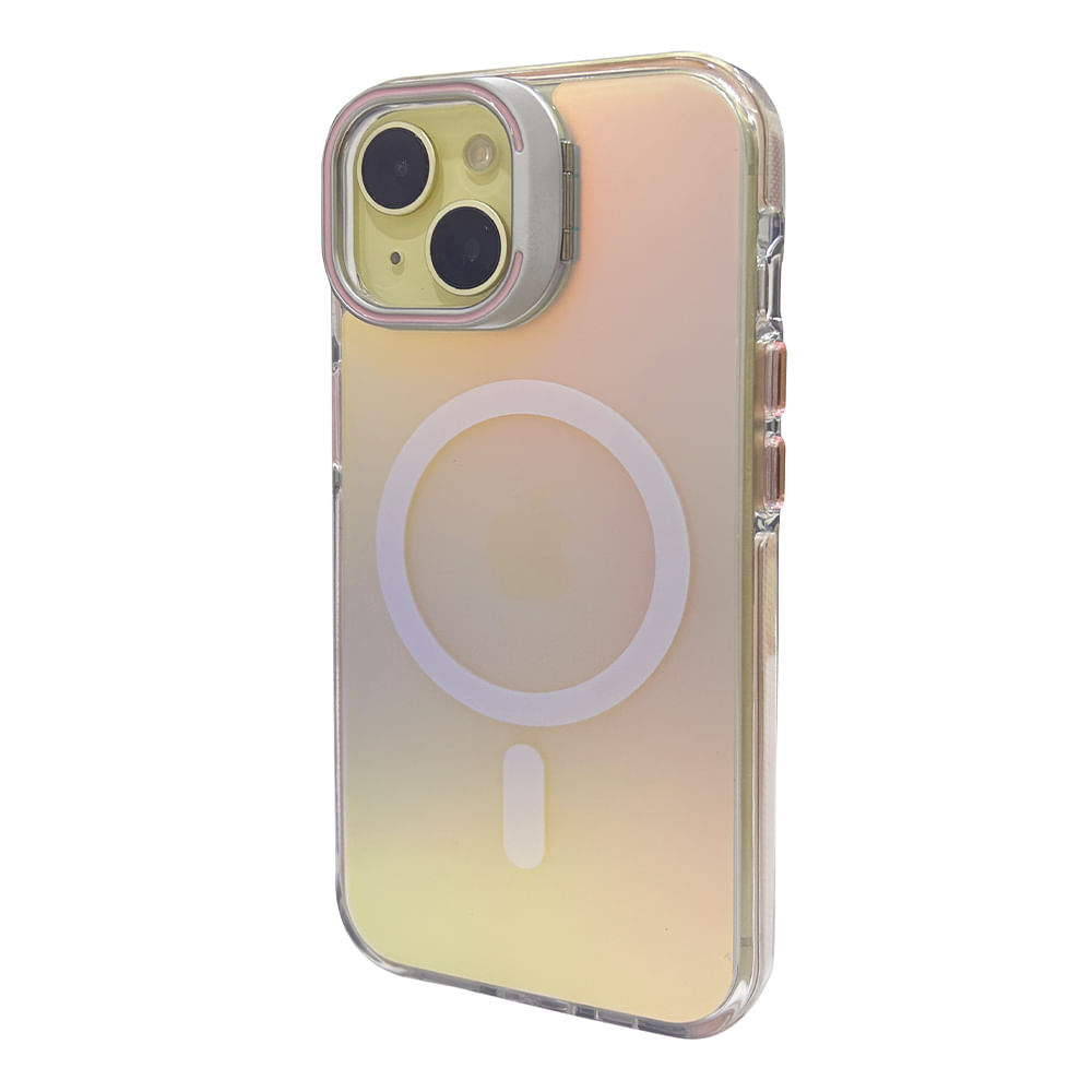 Imagen 2 del producto Case para iPhone 16 Pro con magsafe para carga inalámbrica, soporte en la cámara, color tornasolado con borde rosado