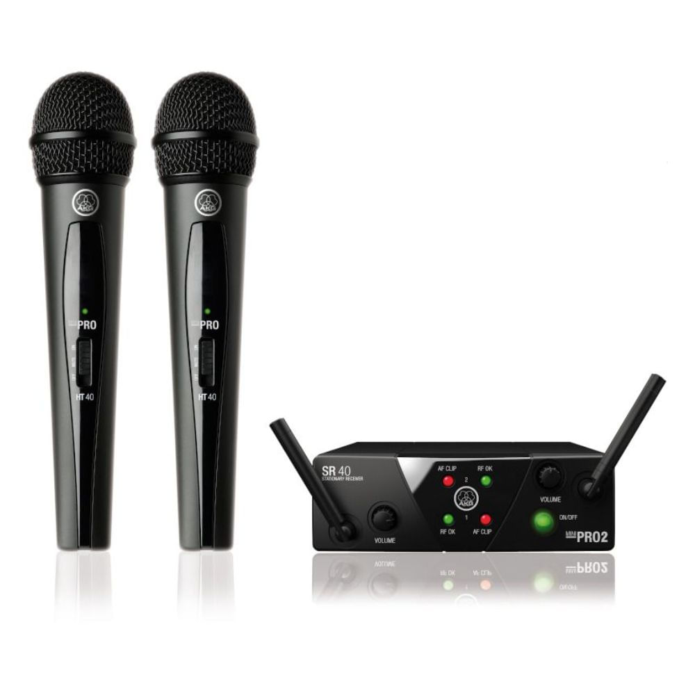 Set de micrófonos inalámbricos AKG WMS40 conexión XLR, hasta 30 horas, -54 dB, negro