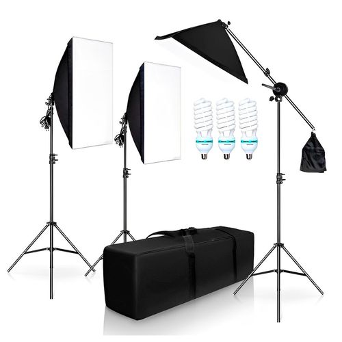 Kit de iluminación Weifeng 3 softbox, LED, bombilla 135W, negro