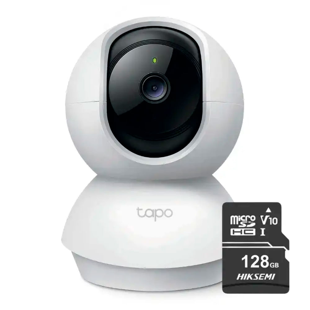 Cámara de seguridad Tapo C210 + Micro SD 128GB, 360°, 3MP 2K, alarma con luz y sonido, blanco