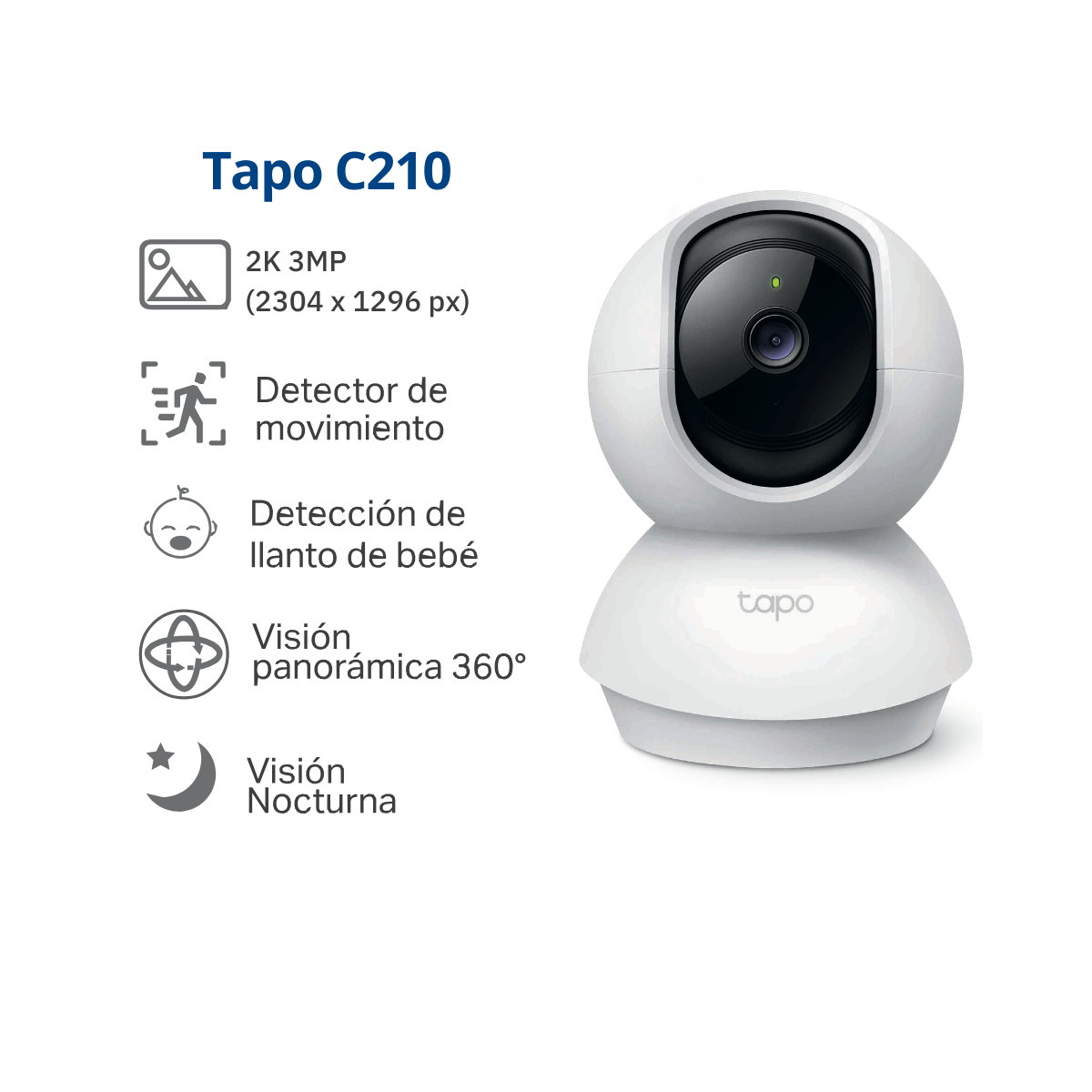 Imagen 2 del producto Cámara de seguridad Wifi 360° Tapo C210 2K, control por voz, bidireccional, blanco