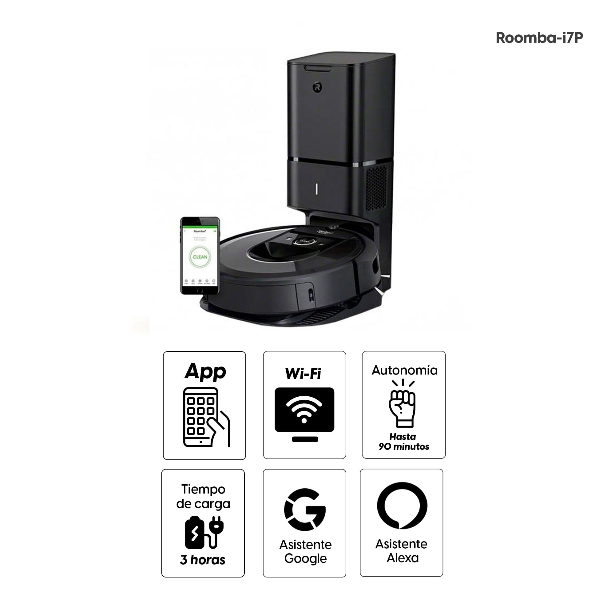 Imagen 2 del producto Reacondicionado: Aspiradora iRobot Roomba-i7P autonomía 90 minutos, control Alexa o Google Assistant, vacía residuos automáticamente, negro