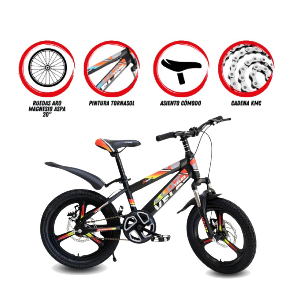 Imagen 2 del producto Bicicleta Veloz New para niño aro 20"", timón y codo de aluminio reforzado, rojo