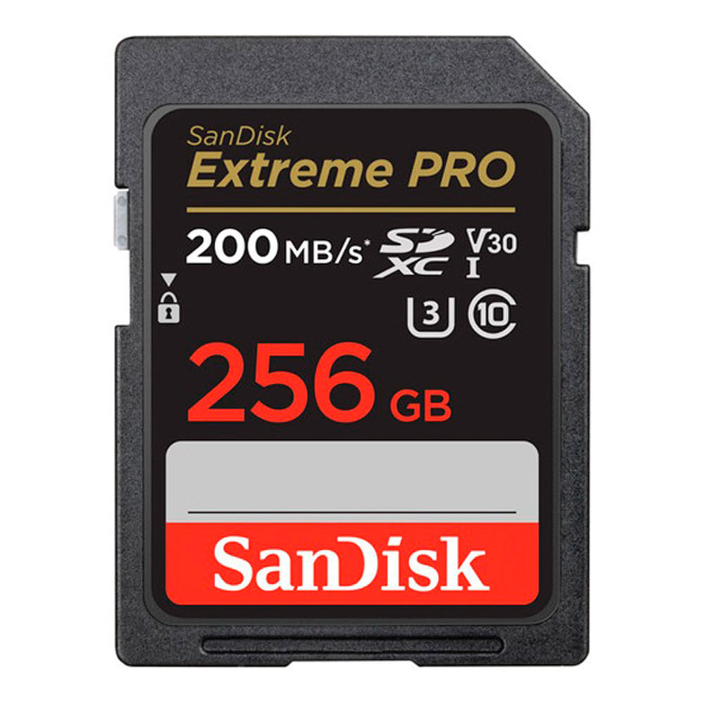 Tarjeta SD SanDisk Extreme PRO 256GB UHS-I, velocidad lectura 200 MB/s, escritura 140 MB/s, Full HD, 3D y 4K