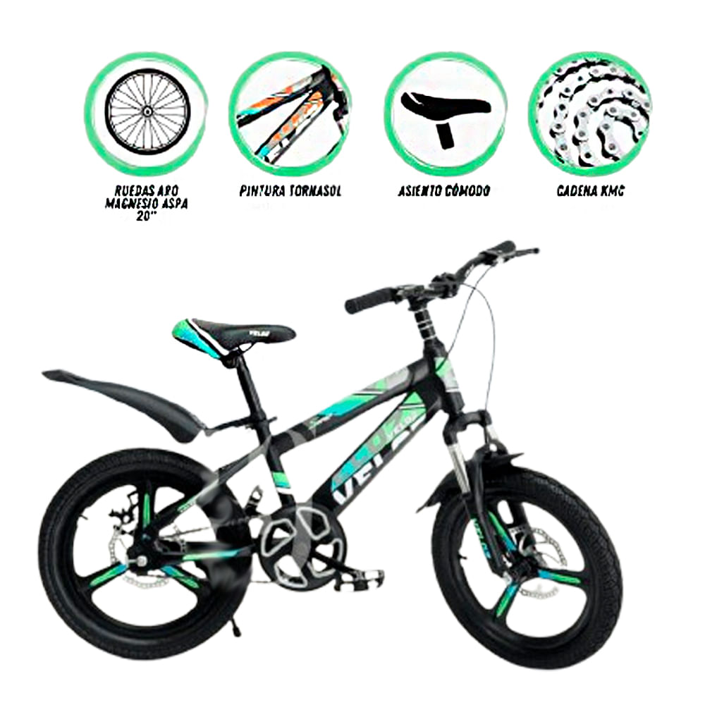 Imagen 2 del producto Bicicleta Veloz New para niño aro 20"", sistema de frenos, tapabarro, verde