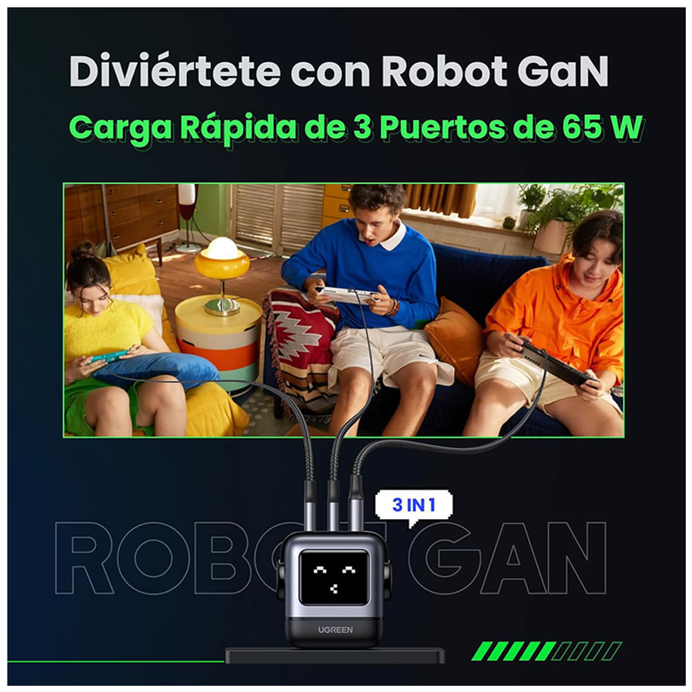 Imagen 2 del producto Cargador UGREEN Robot Nexode, 65W, puerto Tipo C, pantalla LED inteligente, gris