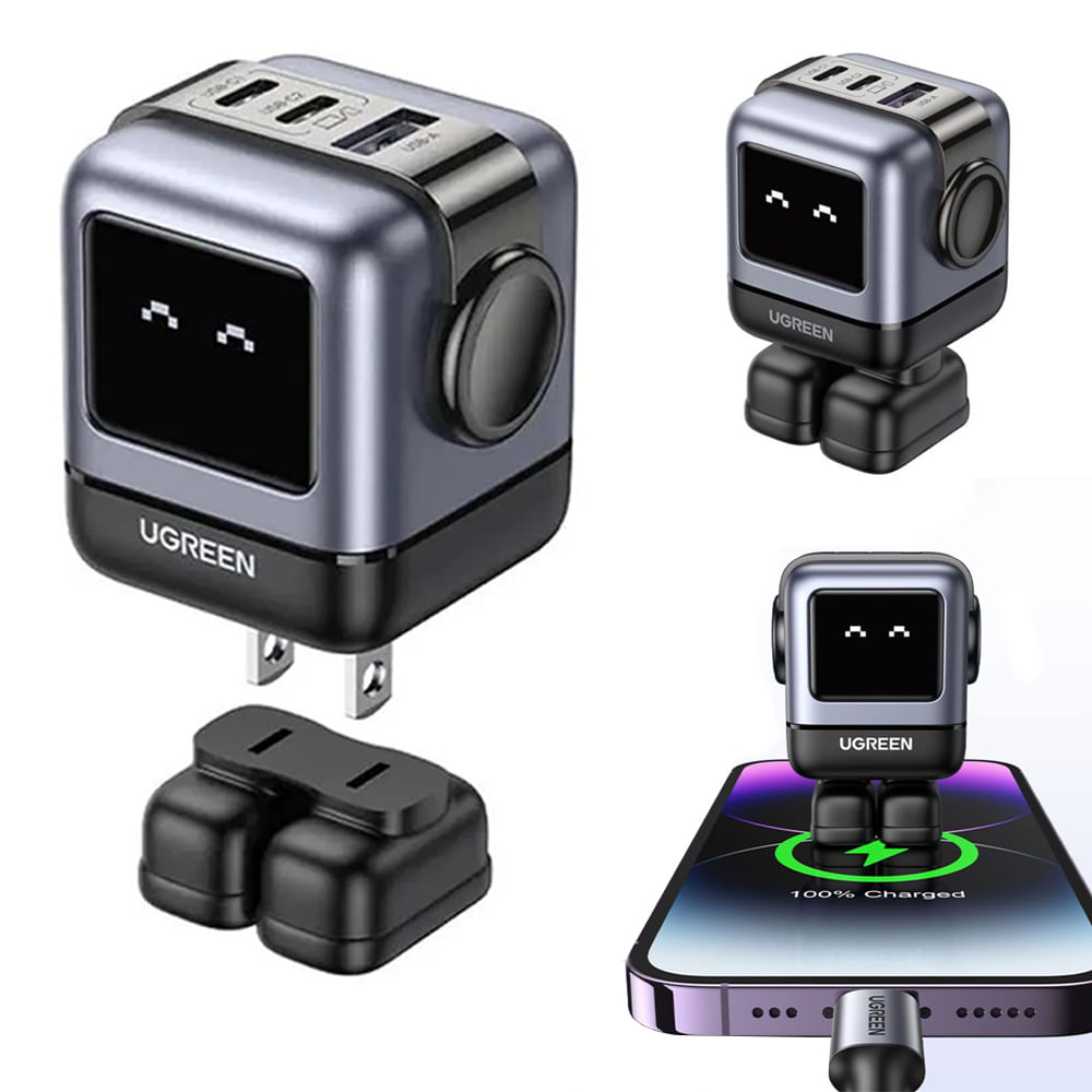 Imagen 1 del producto Cargador UGREEN Robot Nexode, 65W, puerto Tipo C, pantalla LED inteligente, gris