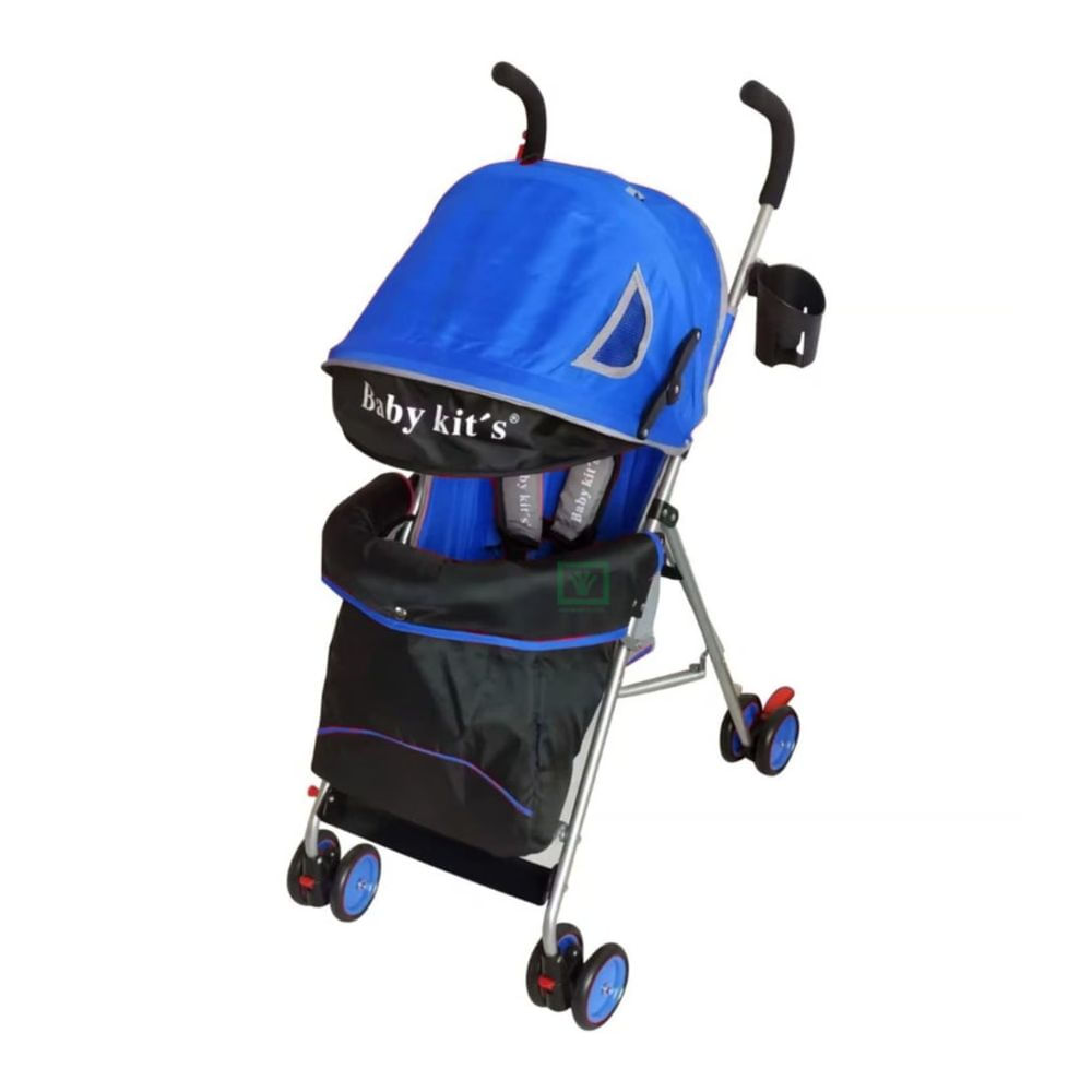 Coche bastón para bebé KANSO, cobertor de pies, asiento acolchado, azul - BK6120