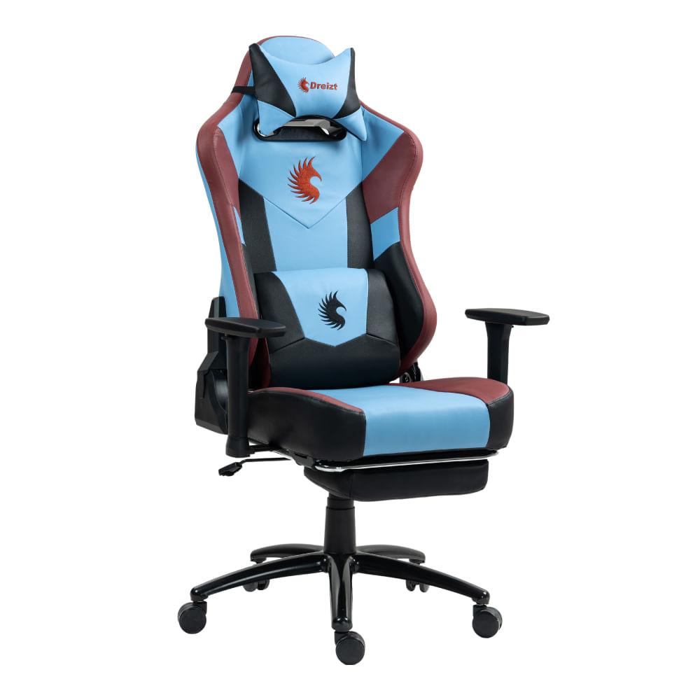 Silla gamer Dreizt heroes series, reclinable 180°, ergonómica, azul claro y rojo